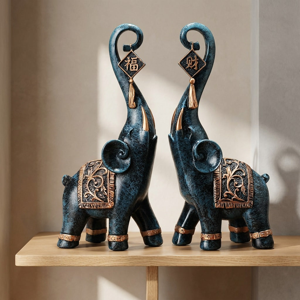 The Serene Guardians: Sculptural Elephant Pair