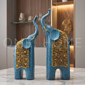 Elephant Pair Decor Oceanic Blue & Antique Gold (Set of 2)
