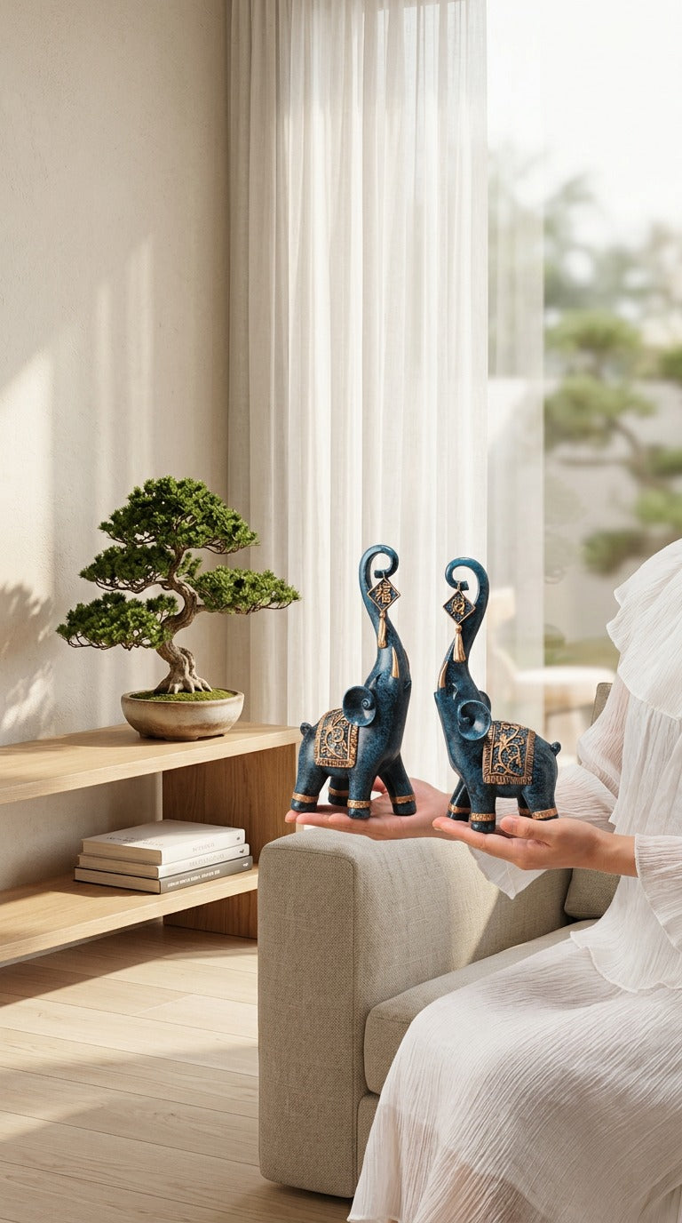 The Serene Guardians: Sculptural Elephant Pair