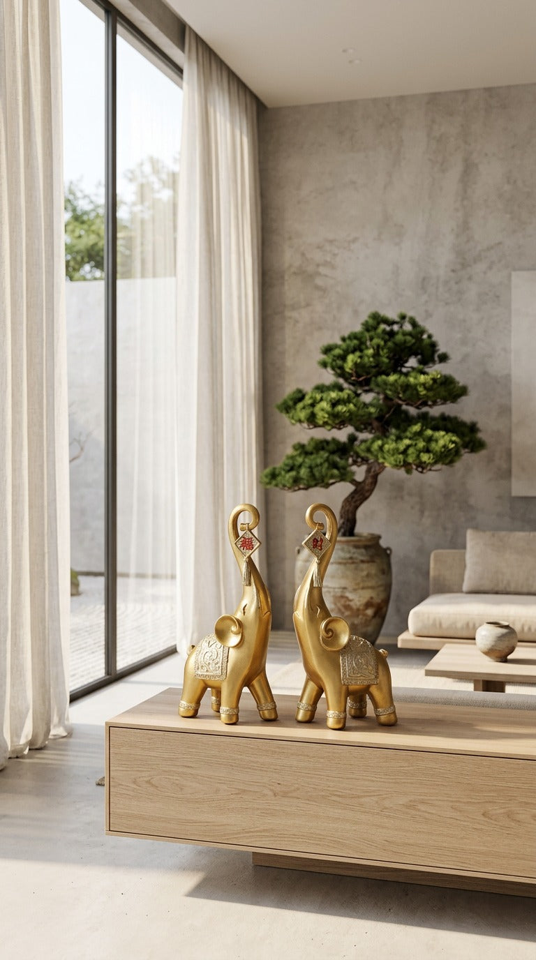 The Serene Guardians: Sculptural Elephant Pair